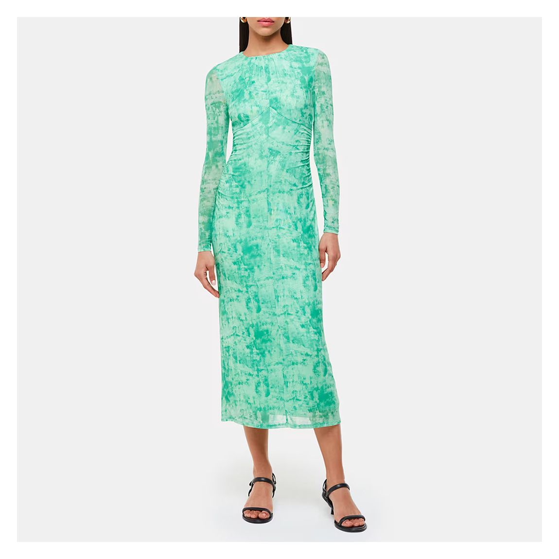 Green Brushwork Print Mesh Dress main product photo