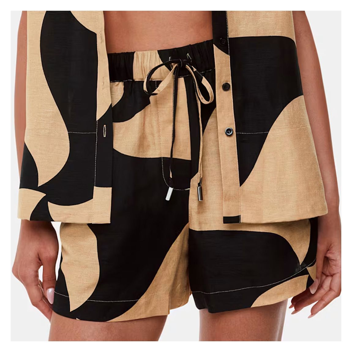 Black/Camel Swirl Linen Blend Shorts main product photo