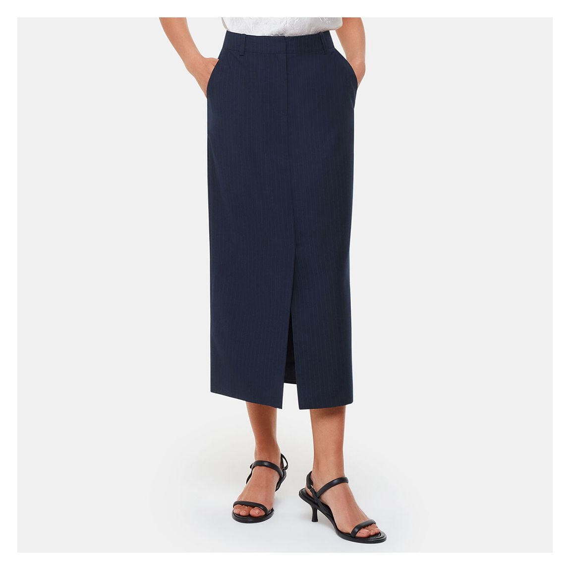 Navy Pinstripe Tailored Midi Skirt main product photo