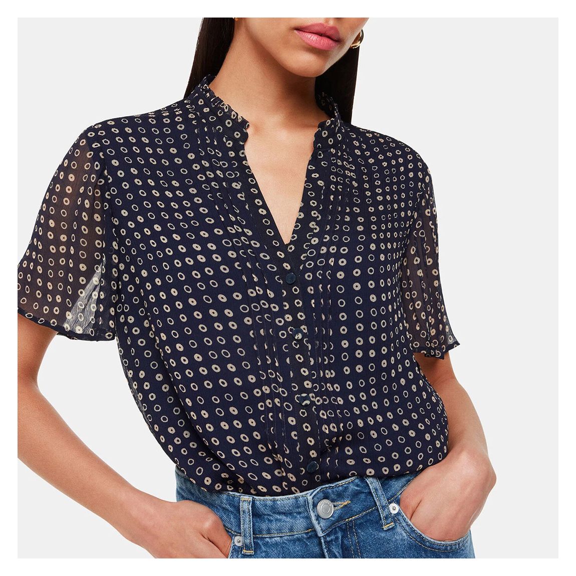 Navy Spotted Hoop Frill Blouse main product photo