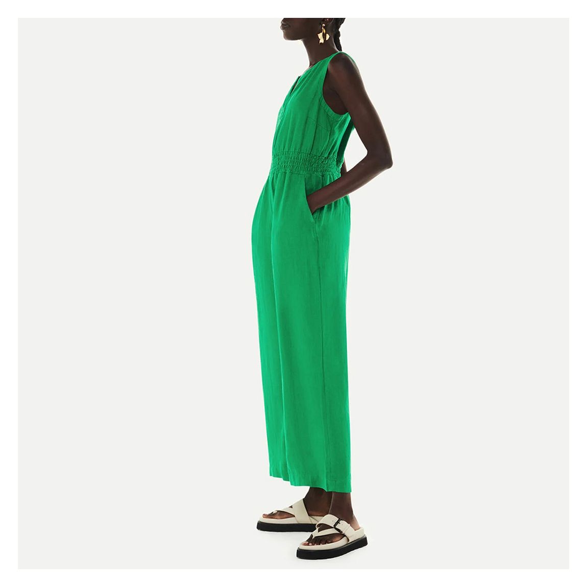 Green Danny Linen Jumpsuit main product photo