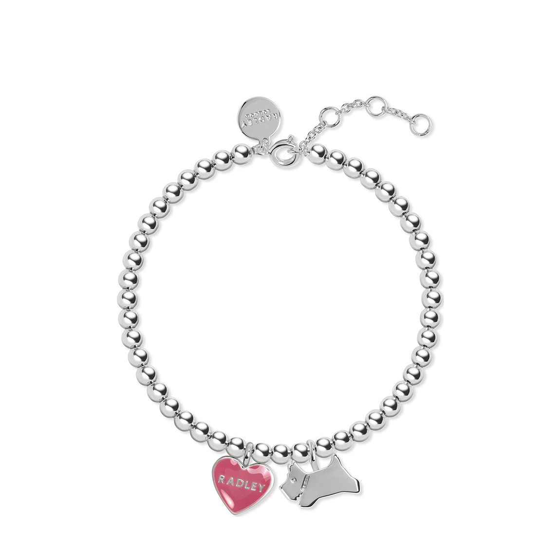 Radley Love Letters Ladies Silver Plated Friendship Bracelet with Jumping Dog and Pink Enamel Heart main product photo