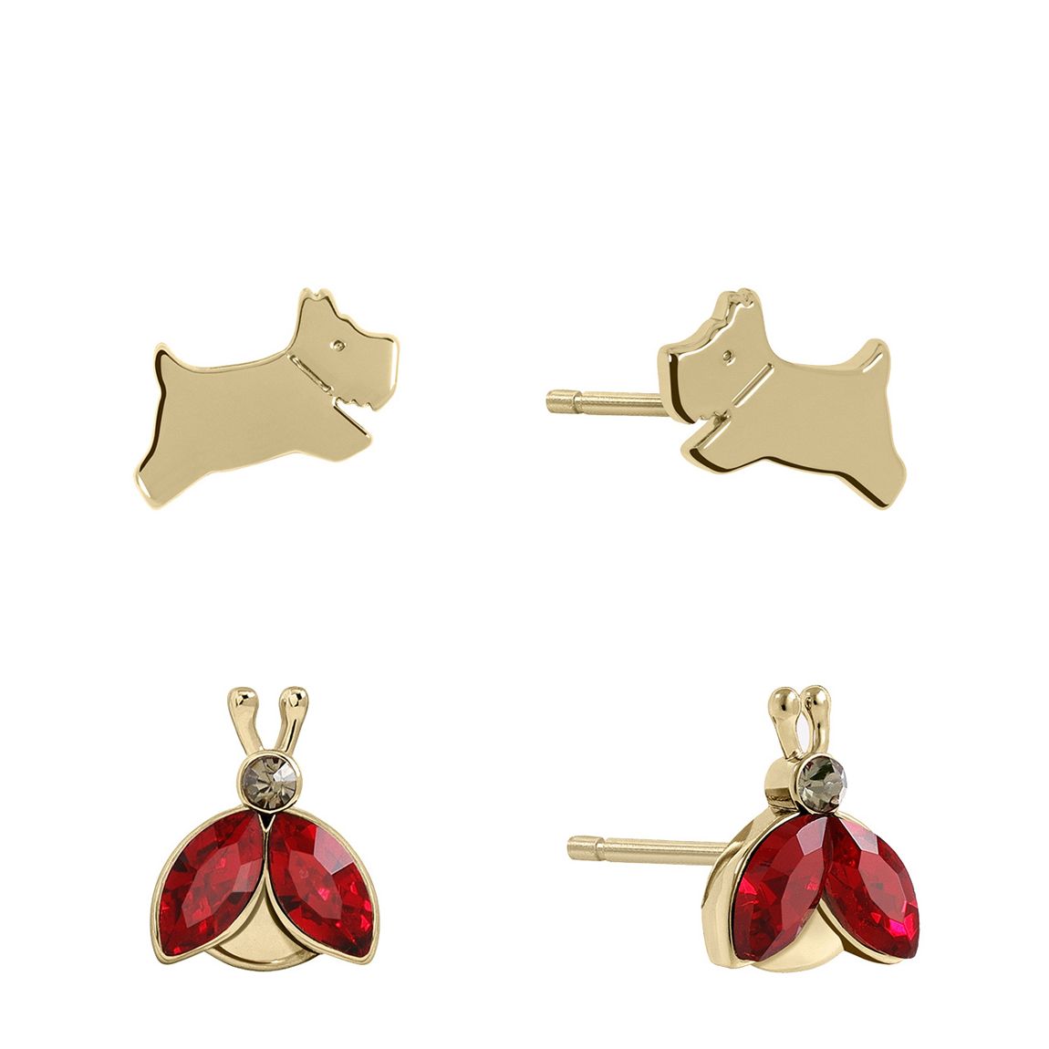 Radley 18ct Gold Whimsical Lady Bird and Jumping Dog Twin Pack Earring Set main product photo