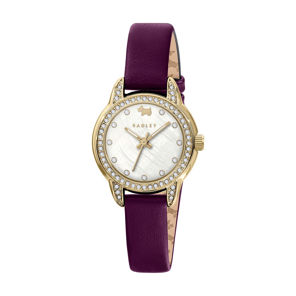 Radley Gold Plated Stone Set Mother of Pearl Deep Purple Leather Strap Watch main product photo