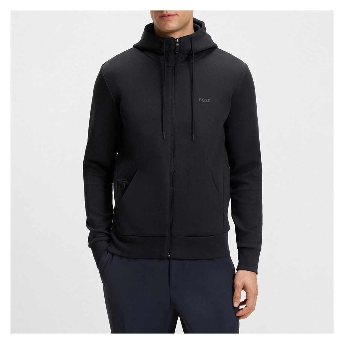 Black Saggy Cotton Blend Zip Hoodie main product photo