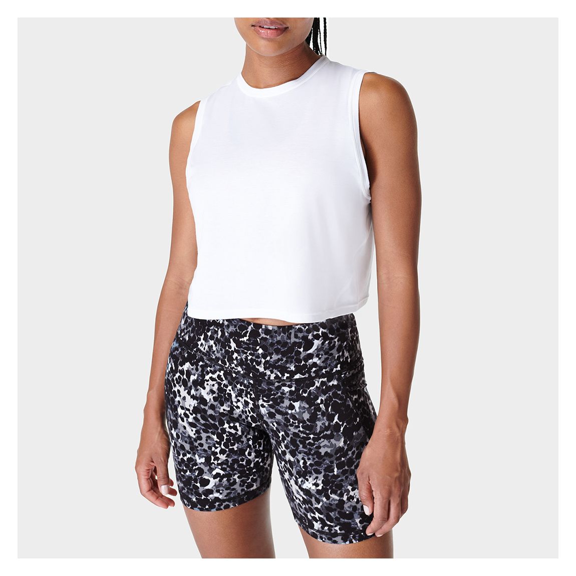 Breathe Easy Crop Muscle Tank - White main product photo