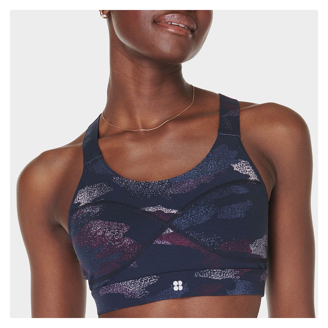 Power Medium Support Sports Bra - Blue Spray Camo Print main product photo