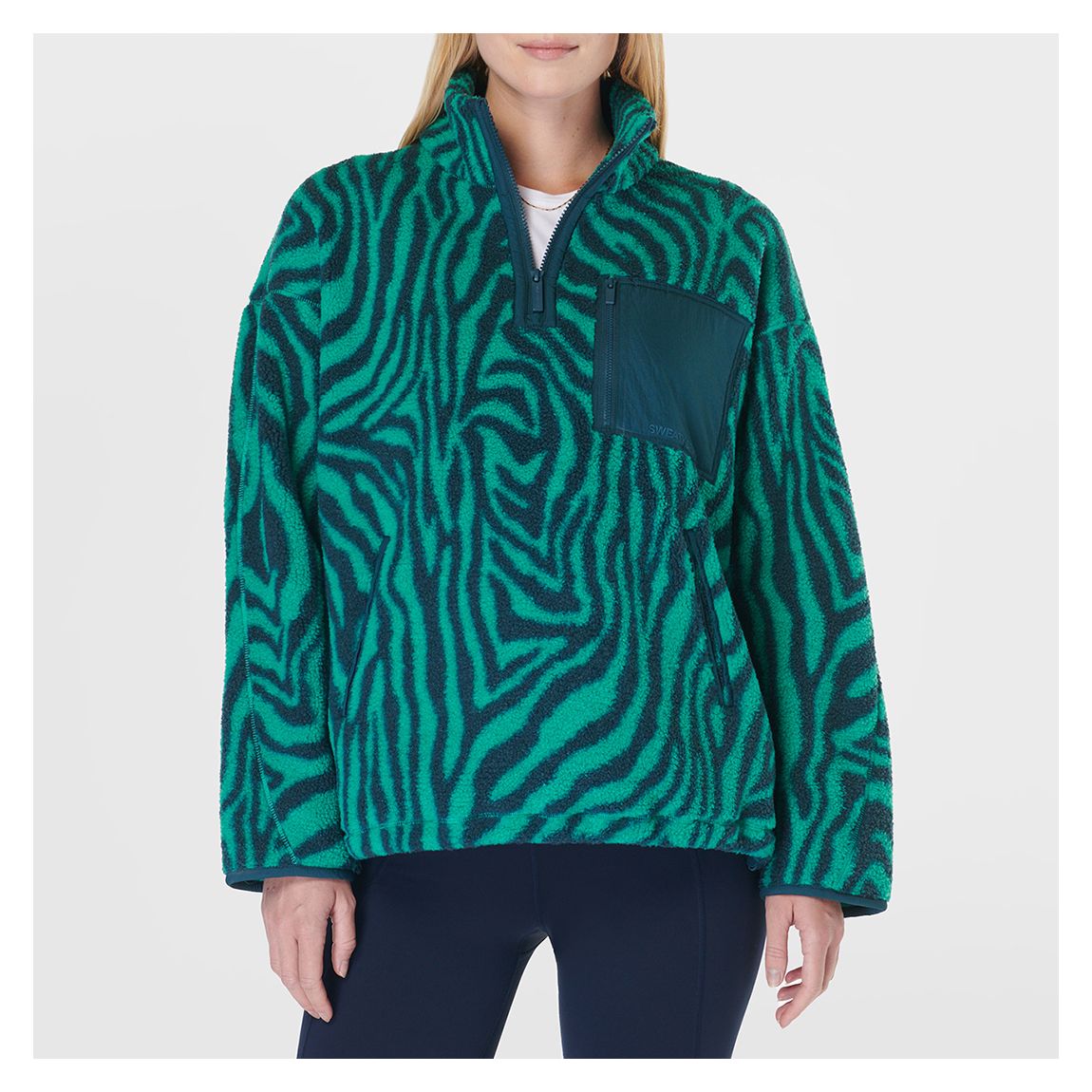 Karma Fleece Half Zip - Green Abstract Zebra Print main product photo