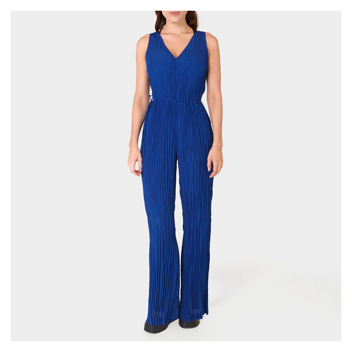 Perforated Plisse Jumpsuit - Lightning Blue main product photo