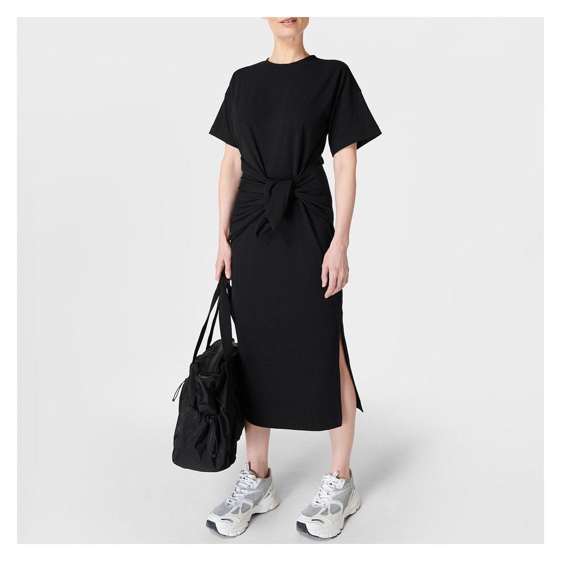 Knot Front Midi Dress - Black main product photo