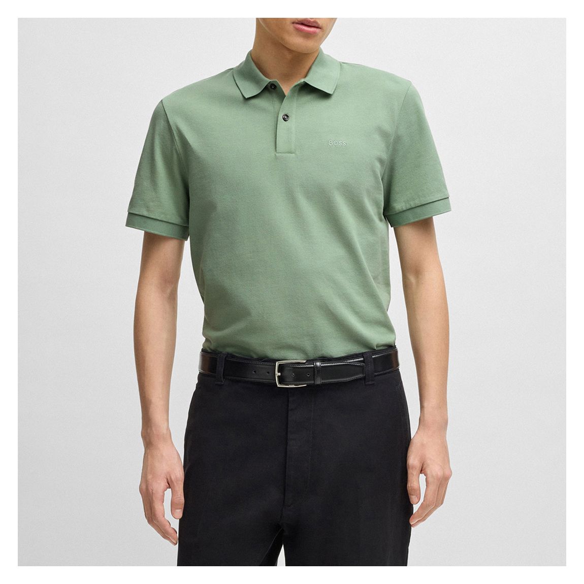 Sage Green Pique Cotton Polo Shirt main product photo