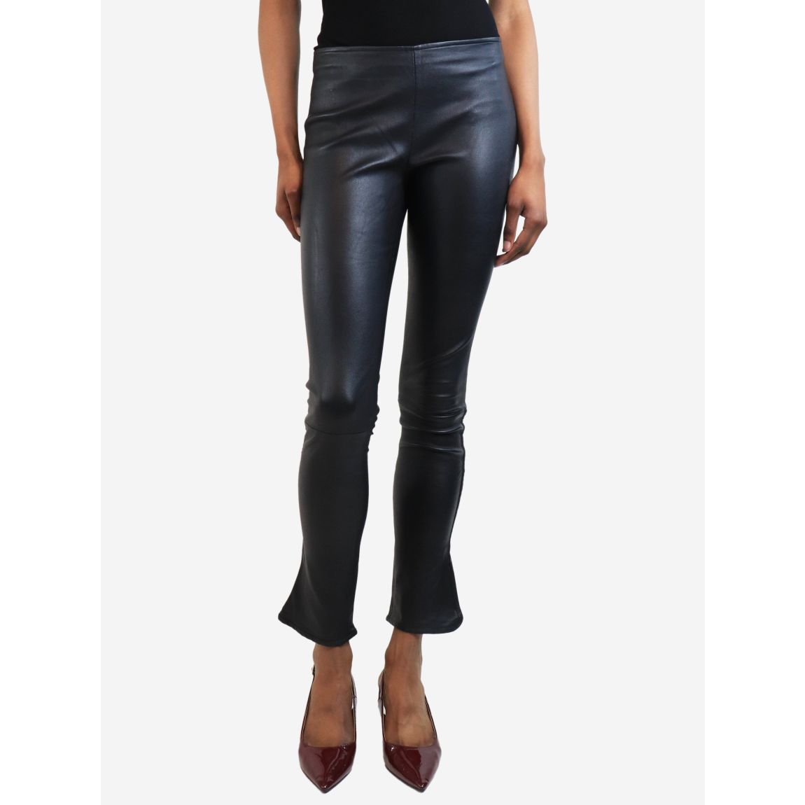 Midnight grey leather trousers with zip main product photo