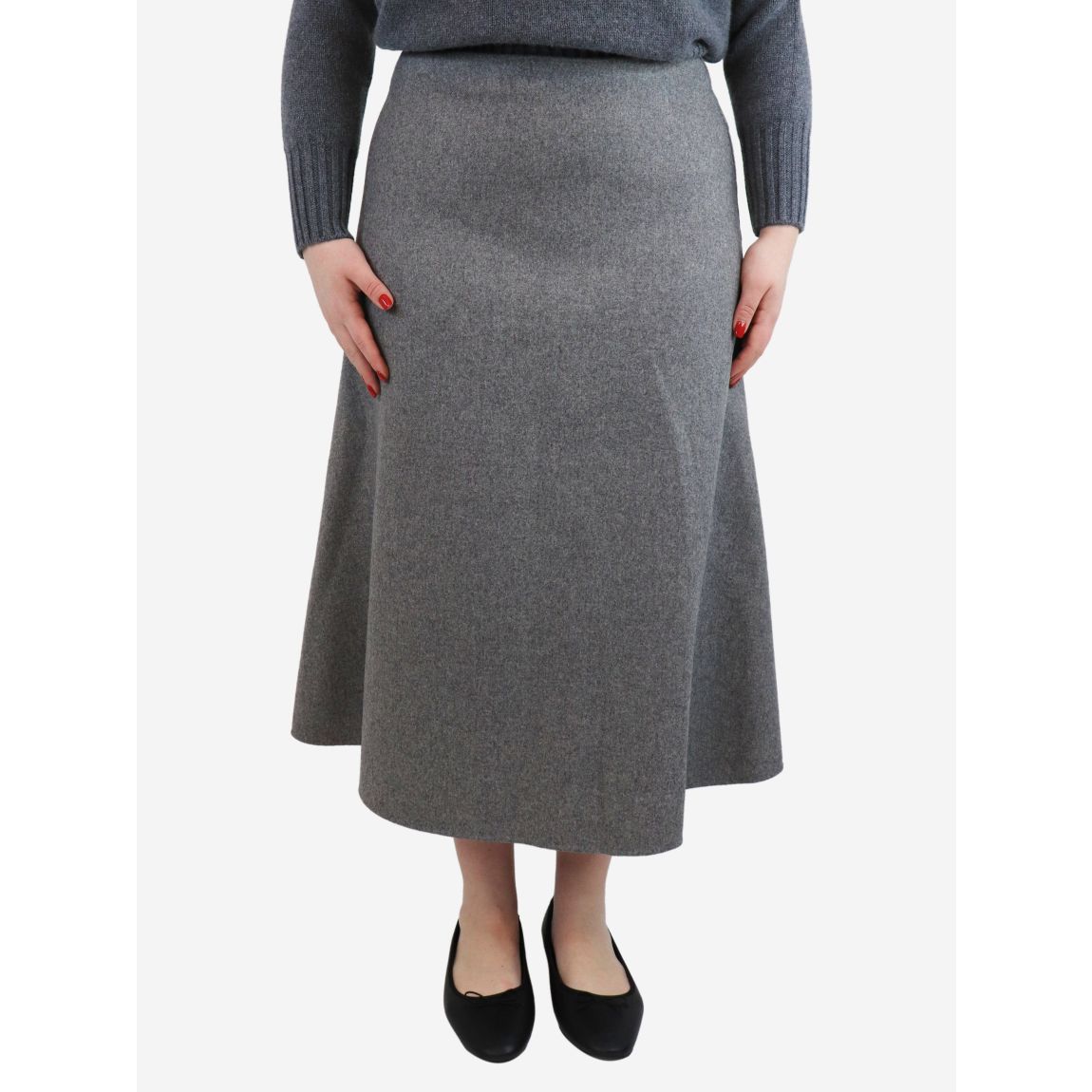 Grey A-line wool-blend midi skirt main product photo