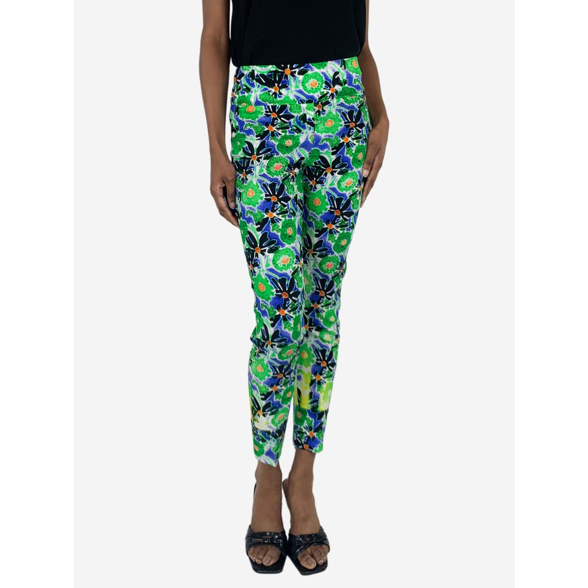 Green and blue floral printed trousers main product photo