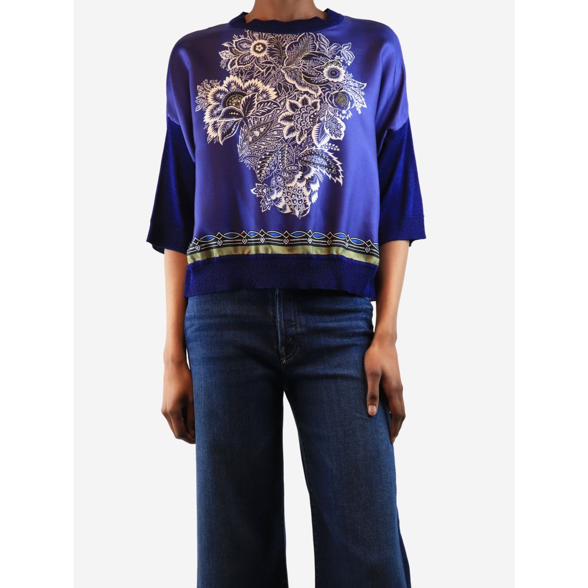 Etro blue printed silk top. main product photo