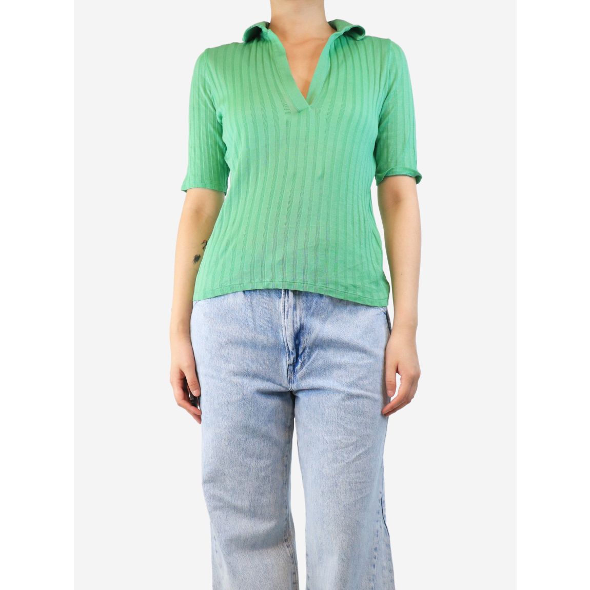 Vince green ribbed polo main product photo