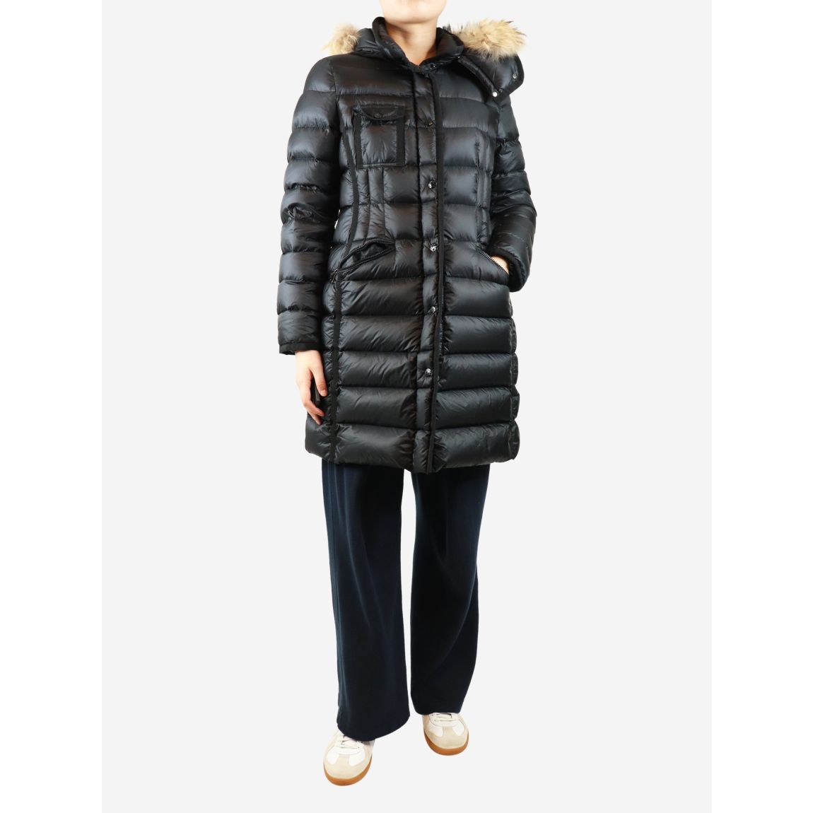 Moncler black long puffer main product photo