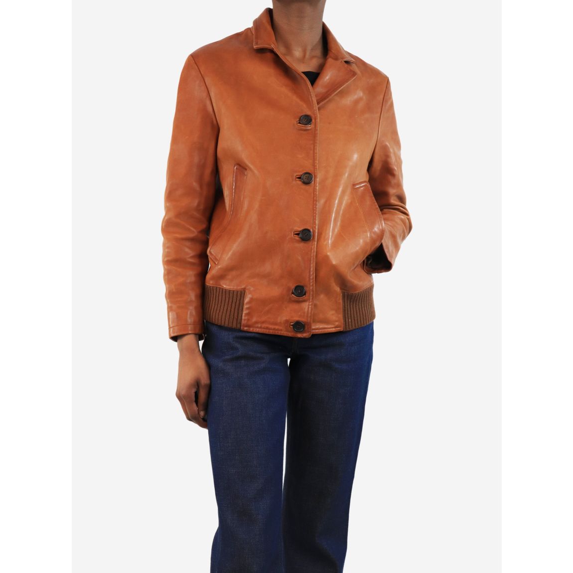 Tan leather jacket , UK 6 main product photo