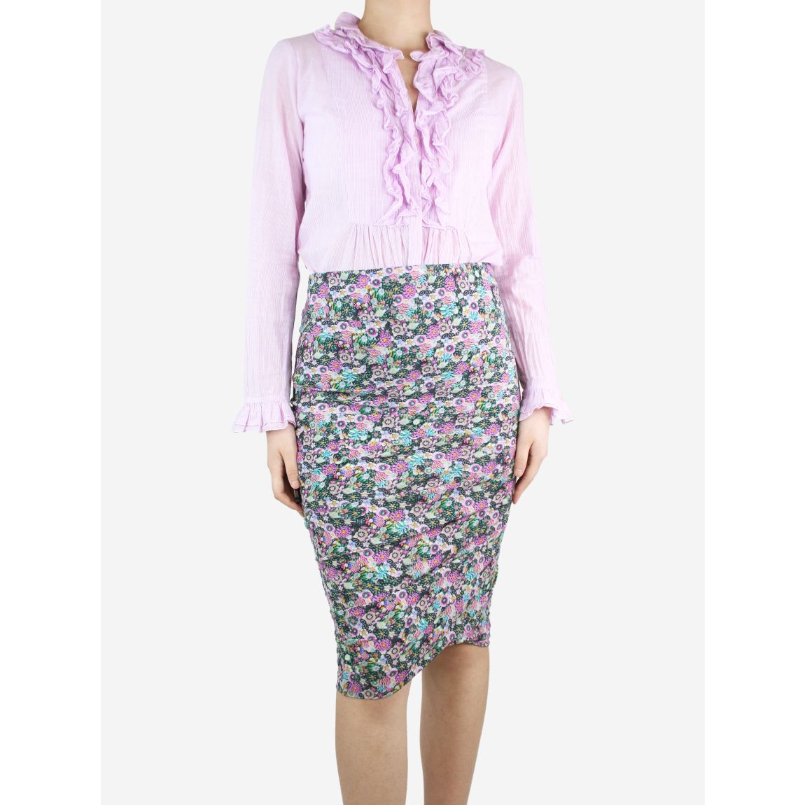 Pink striped ruffle shirt main product photo