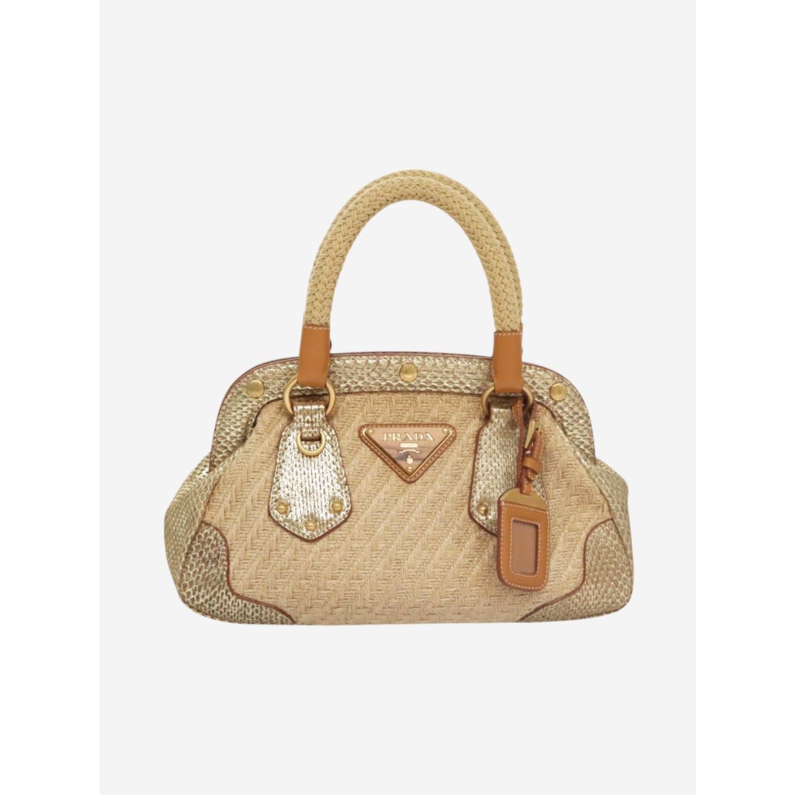 Prada neutral raffia top main product photo