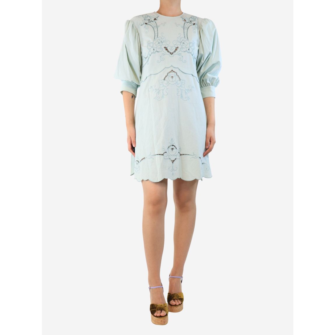 Mint green embroidered mini dress main product photo