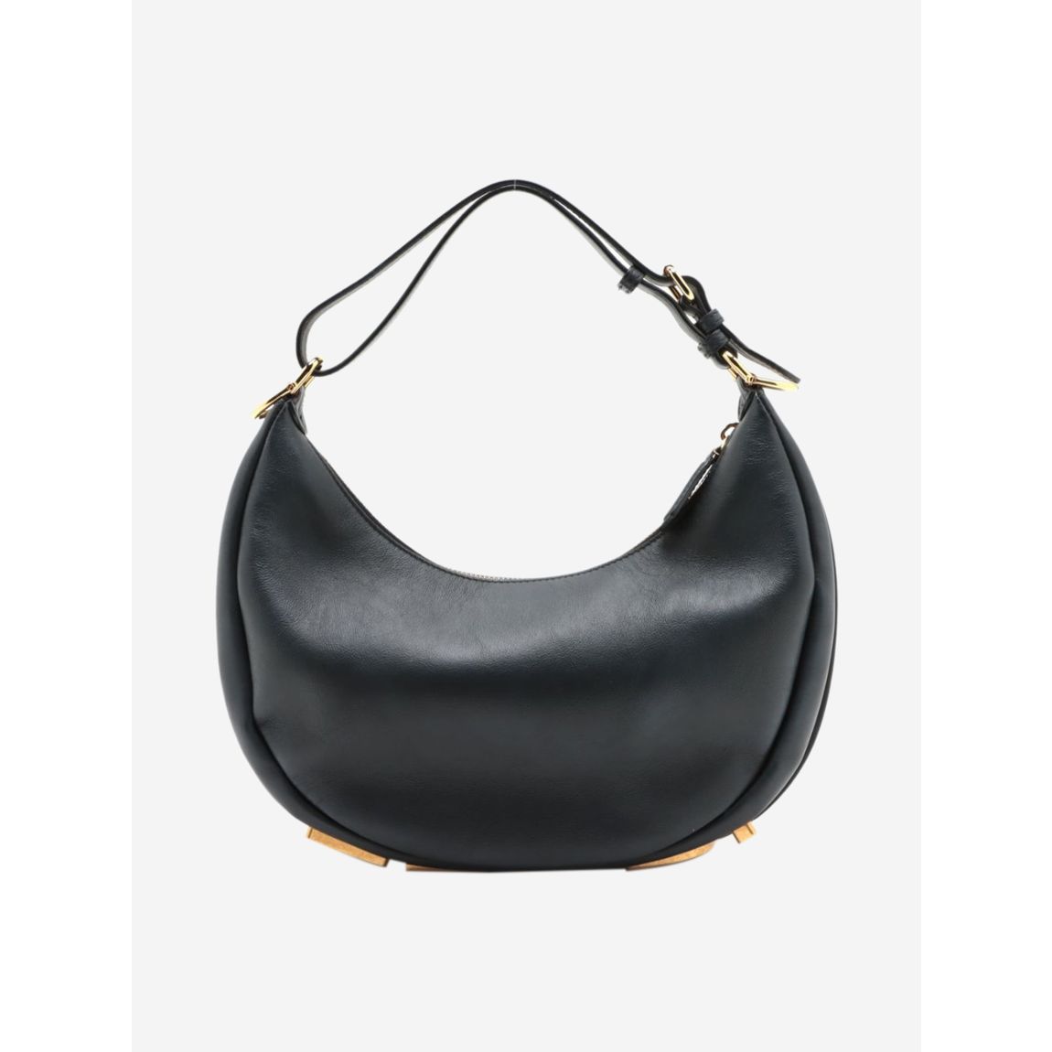 Navy blue half-moon leather shoulder bag main product photo