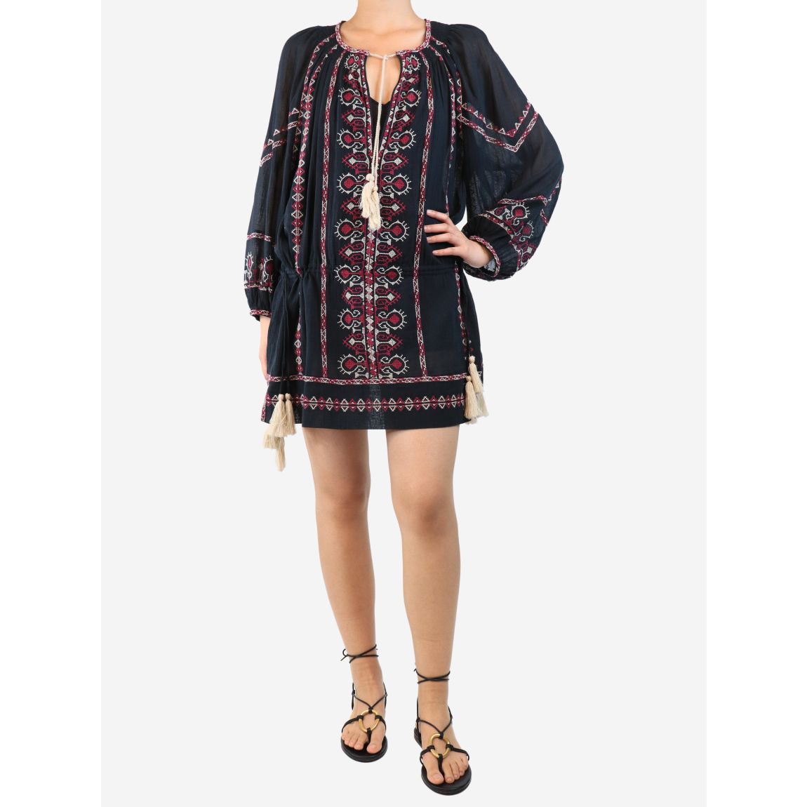 Black and pink embroidered mini dress main product photo