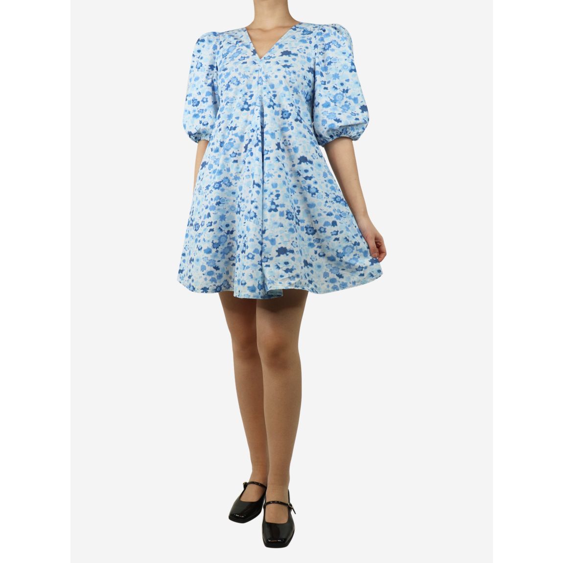 Ganni blue puff-sleeved main product photo