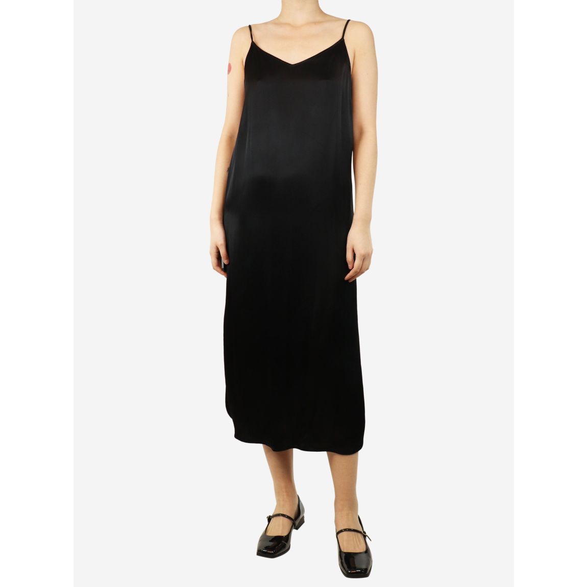 Ganni black satin midi slip main product photo