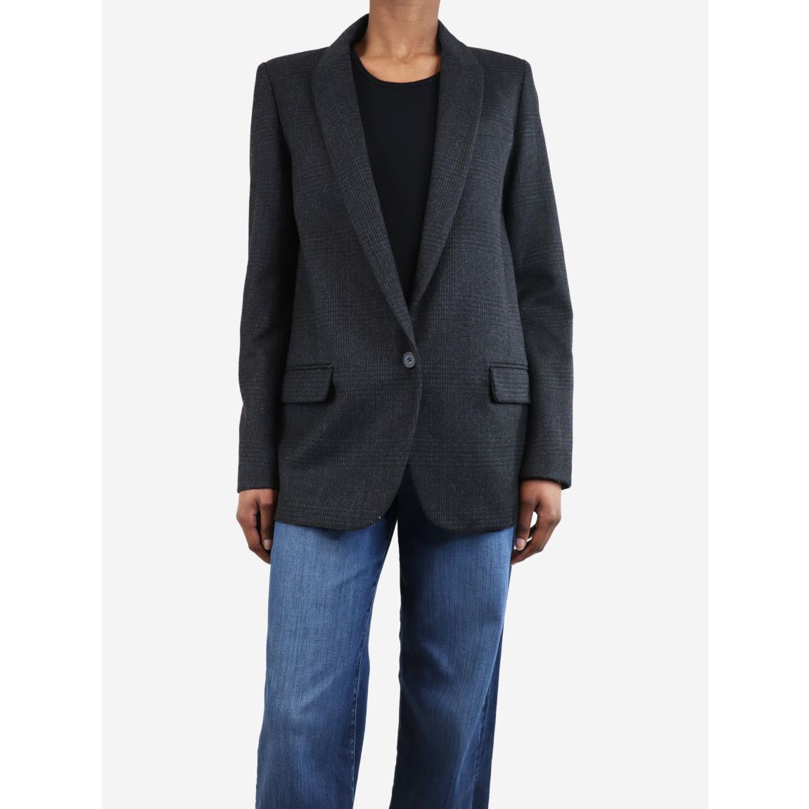 Charcoal grey check wool blazer main product photo