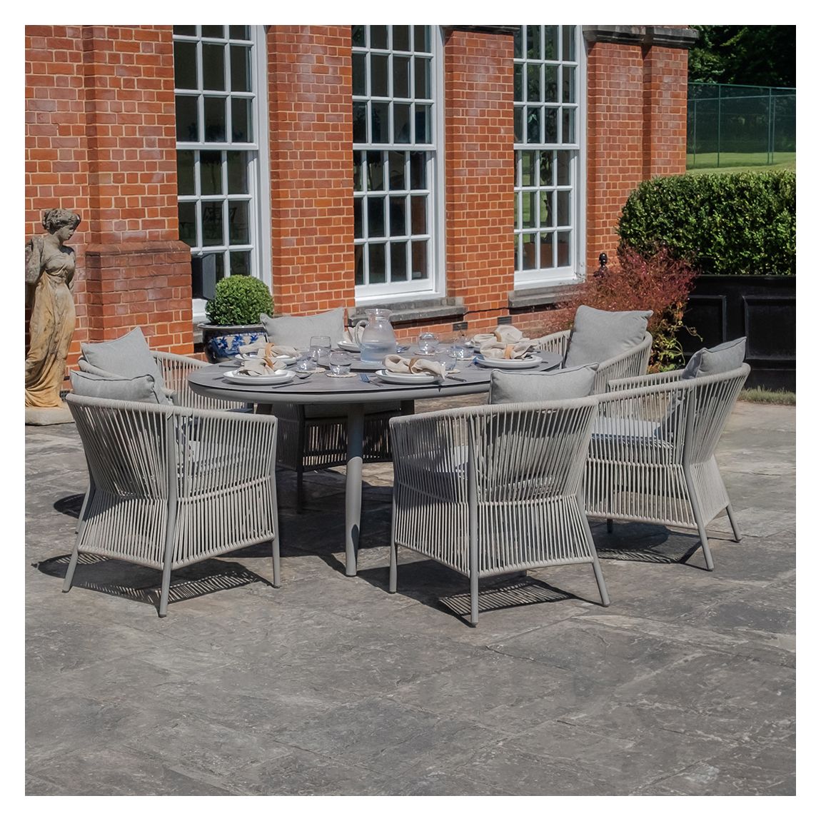 Maldives 6 Seat Oval Dining Set With Lazy Susan - Cool Linen main product photo