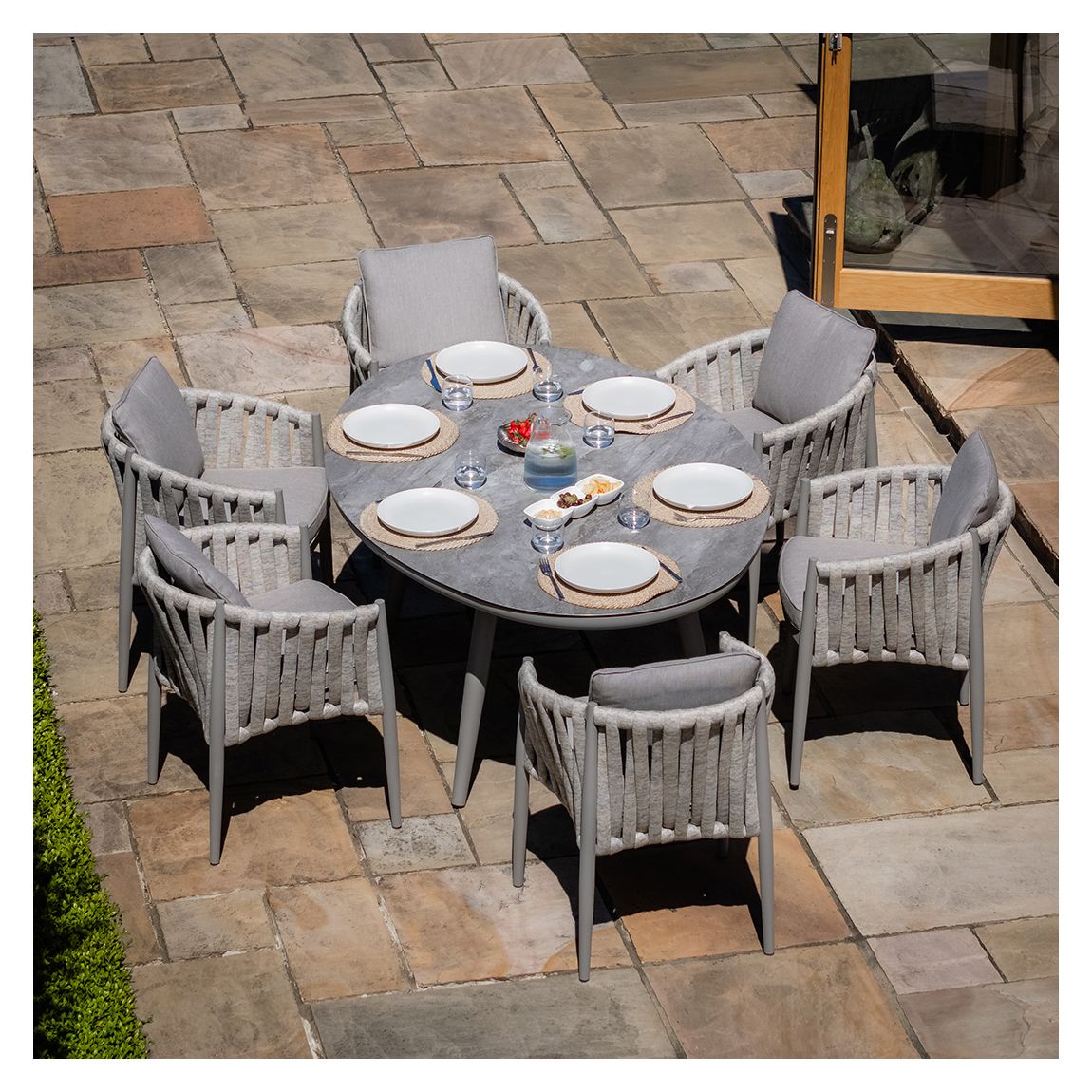 Milan 6 Seat Oval Dining Set With Lazy Susan - Cool Linen main product photo