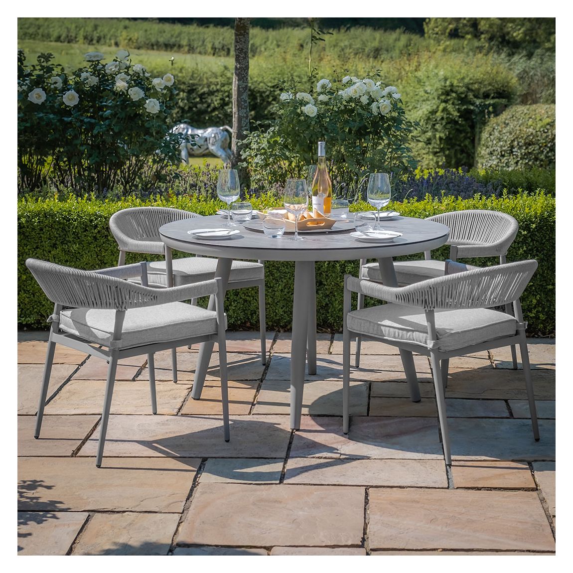 Florence 4 Seat Round Dining Set With Lazy Susan - Cool Linen main product photo