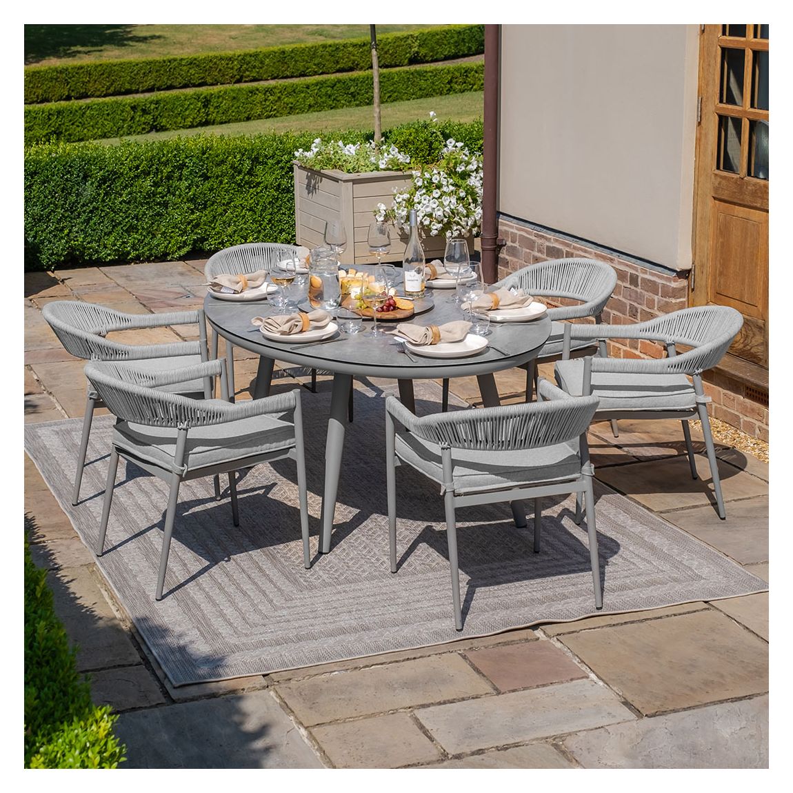Florence 6 Seat Oval Dining Set With Lazy Susan - Cool Linen main product photo