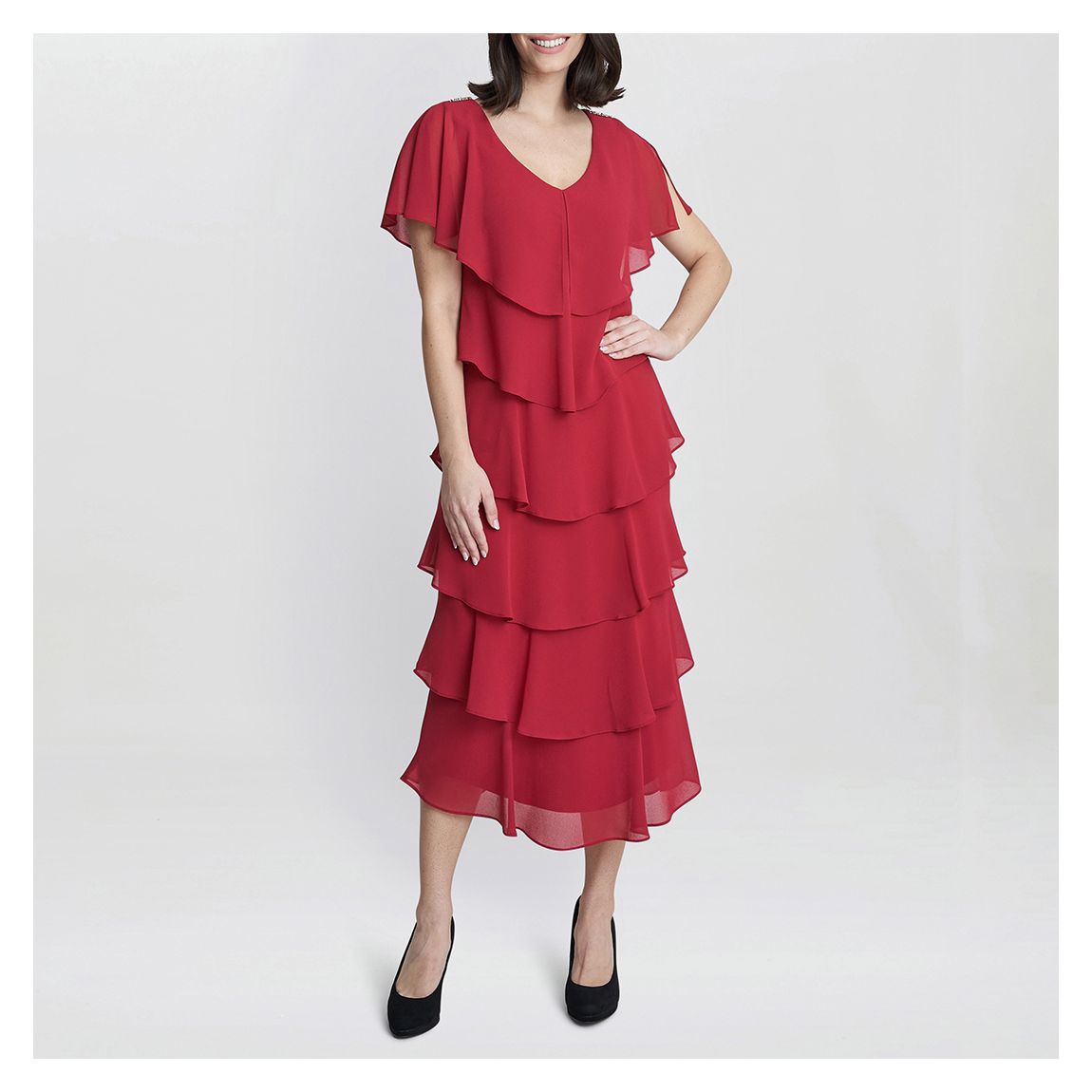 Ruby Rebecca Flutter Tiered Midi Dress main product photo