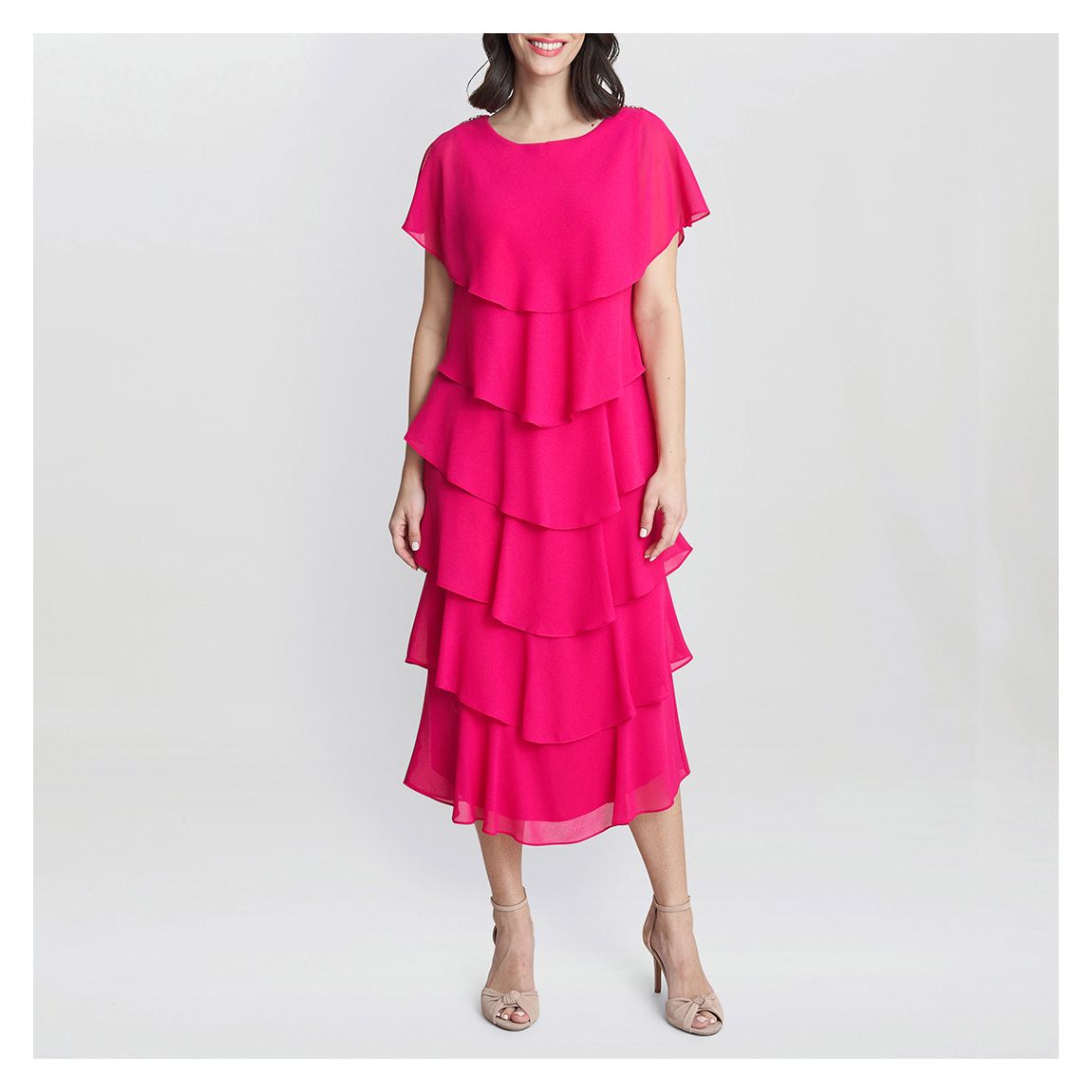 Fuschia Tessa Flutter Tiered Midi Dress main product photo