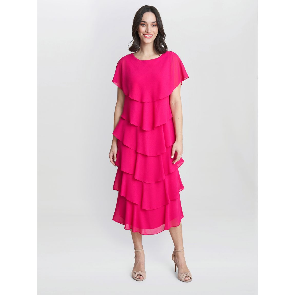Fuschia Tessa Flutter Tiered Midi Dress main product photo