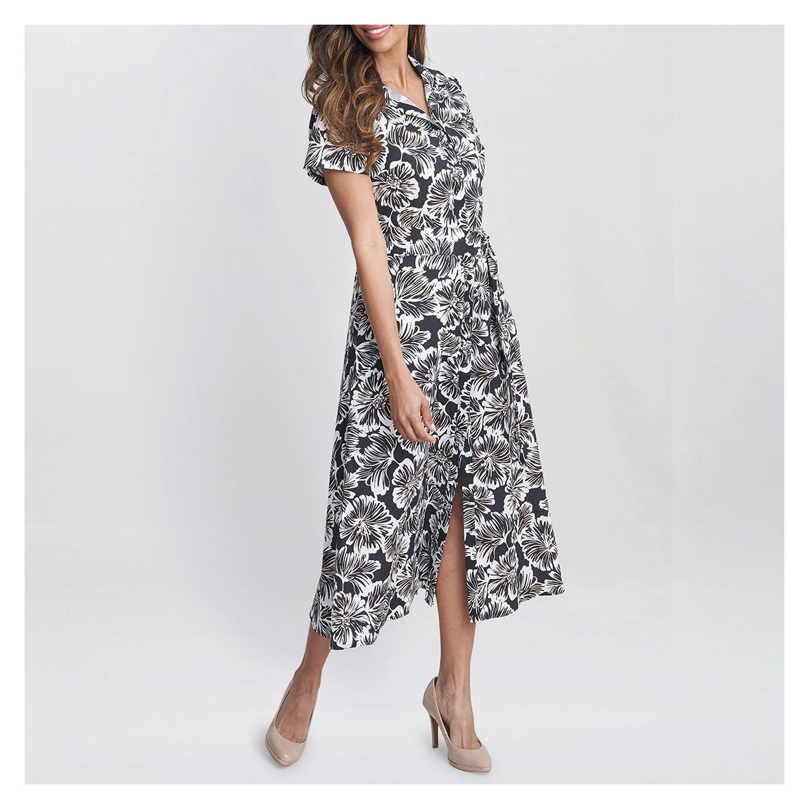 Black/White Print Ivonne Shirt Midi Dress main product photo