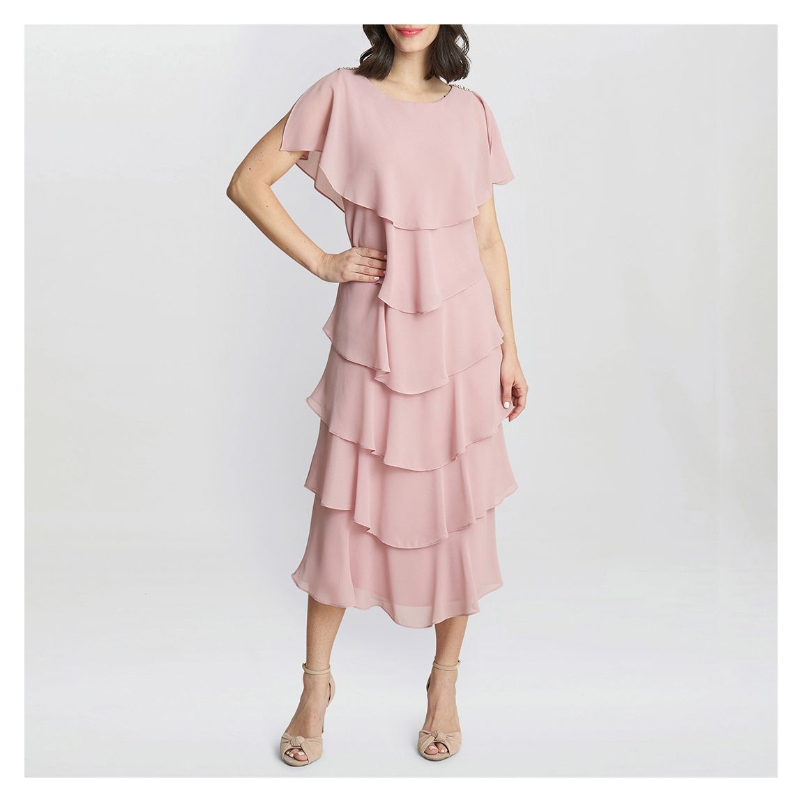 Pale Pink Tessa Flutter Tiered Midi Dress main product photo