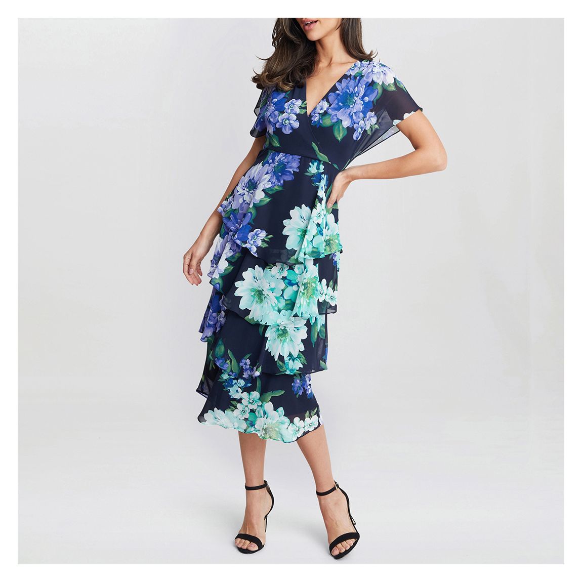 Navy Marie Printed Tiered Midi Dress main product photo