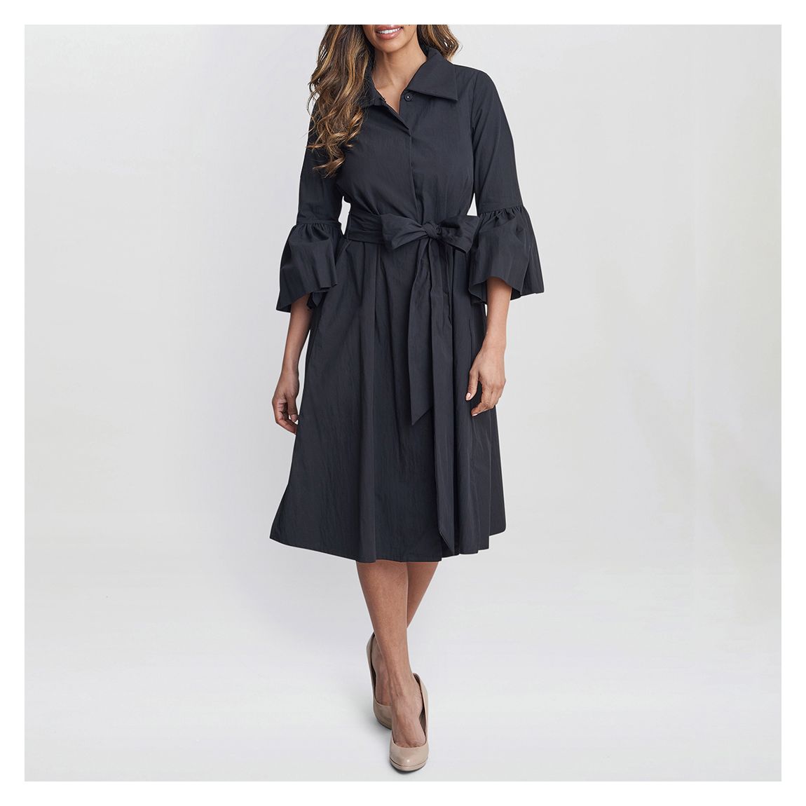 Black Melinda Taffeta Shirt Dress main product photo