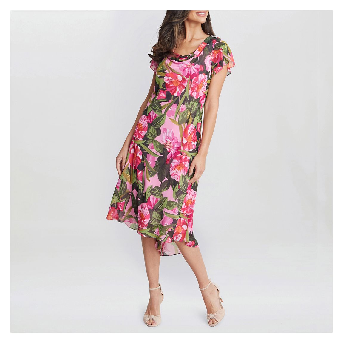 Multi Ophelia Printed Cowl Neck Midi Dress main product photo