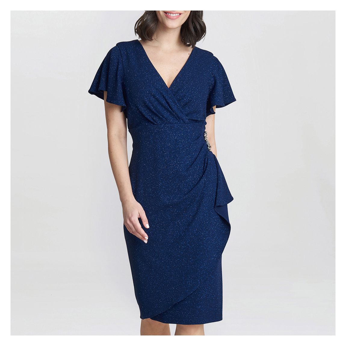 Navy Glenda Brooch Metallic Midi Dress main product photo