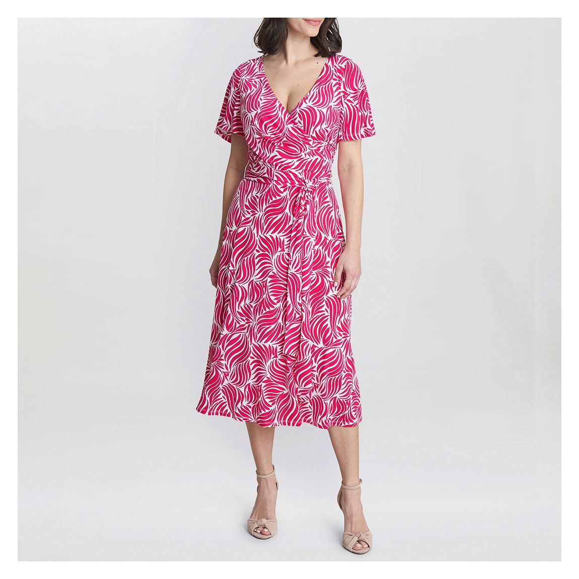 Hot Pink Printed Flutter Midi Dress main product photo