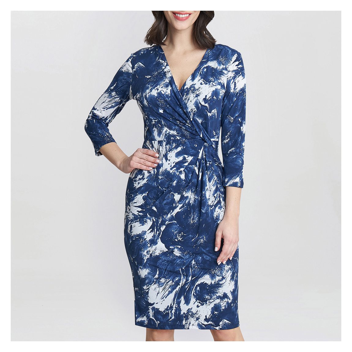 Navy/White Tie Dye Wrap Dress main product photo