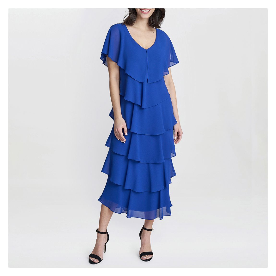 Cobalt Rebecca Flutter Tiered Midi Dress main product photo
