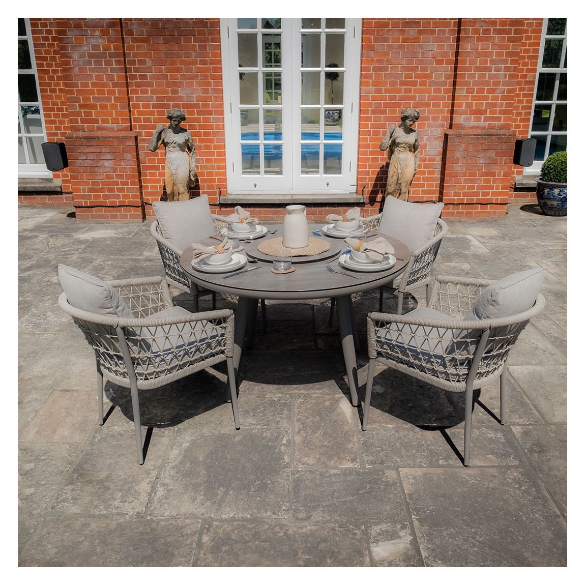Monaco 4 Seat Round Dining Set With Lazy Susan - Cool Linen main product photo