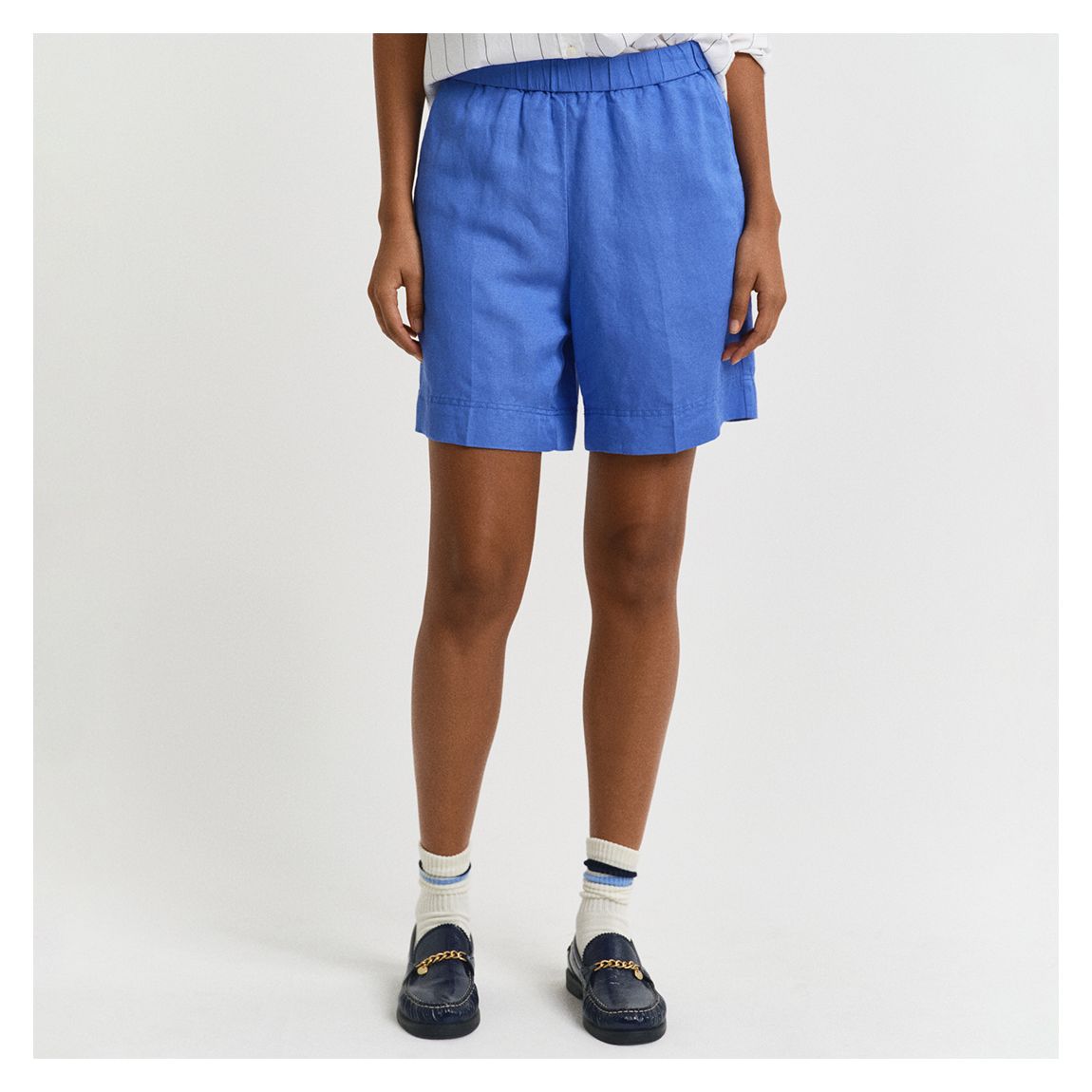 Blue Linen Blend Pull On Shorts main product photo