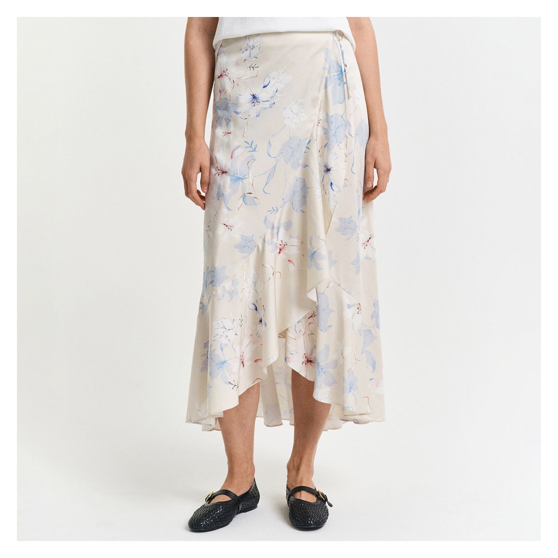 Yellow Floral Print Wrap Frill Skirt main product photo