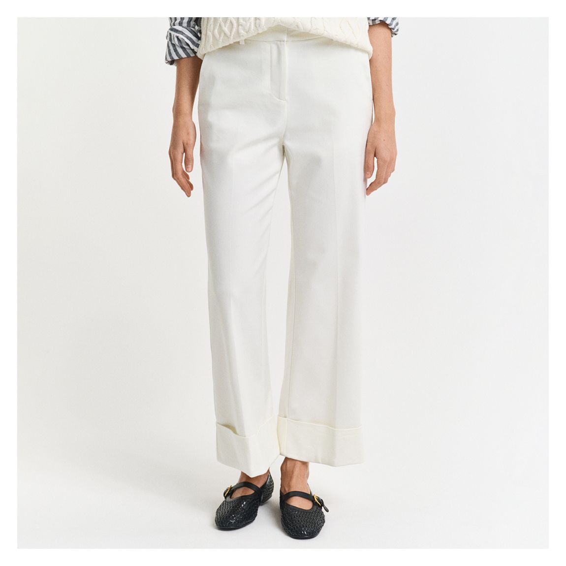 White Turn-Up Crease Cotton Trousers main product photo